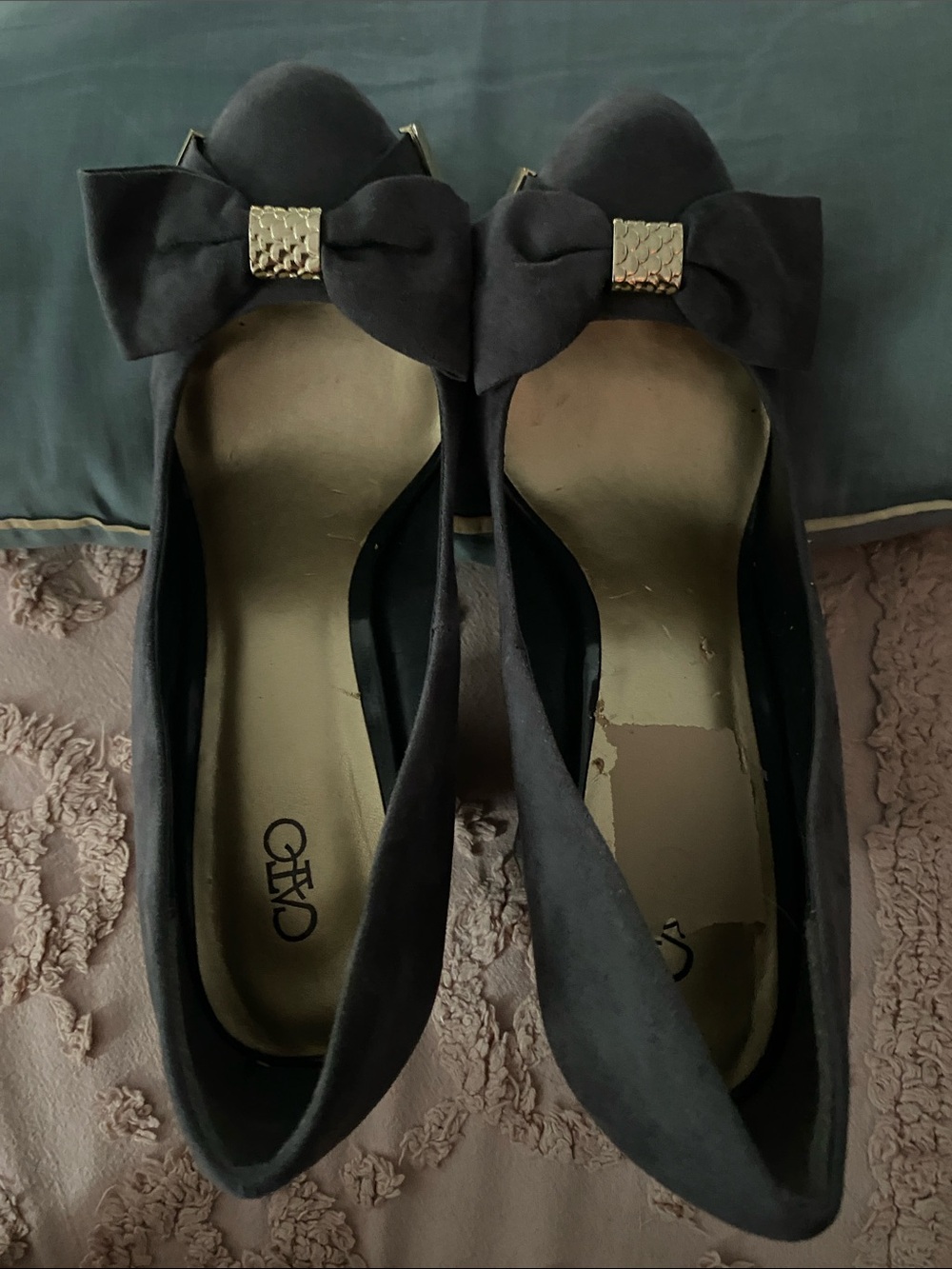 Cato Dark Gray Heels with Gold Accent